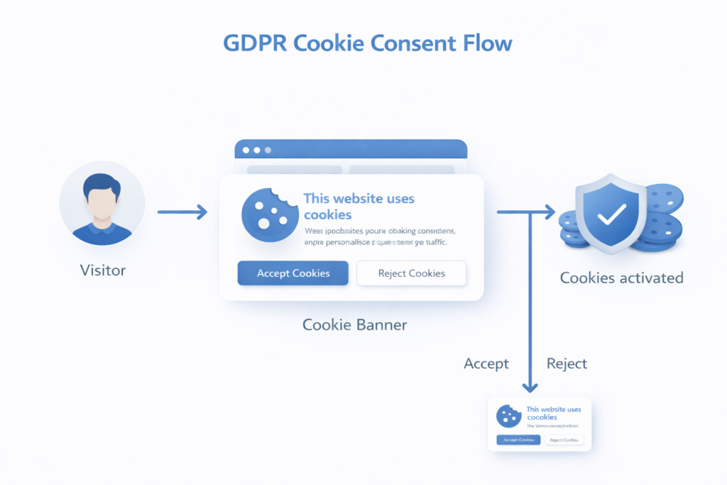 Diagram showing how GDPR cookie consent works on a website