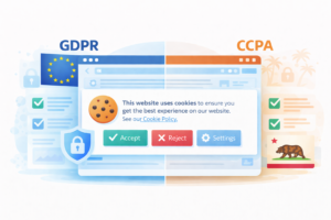 Illustration comparing GDPR and CCPA with EU and California privacy elements