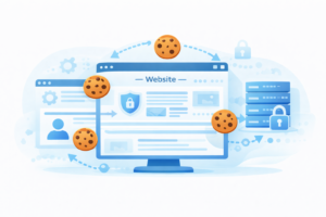 Illustration showing how web cookies work between a website and a browser