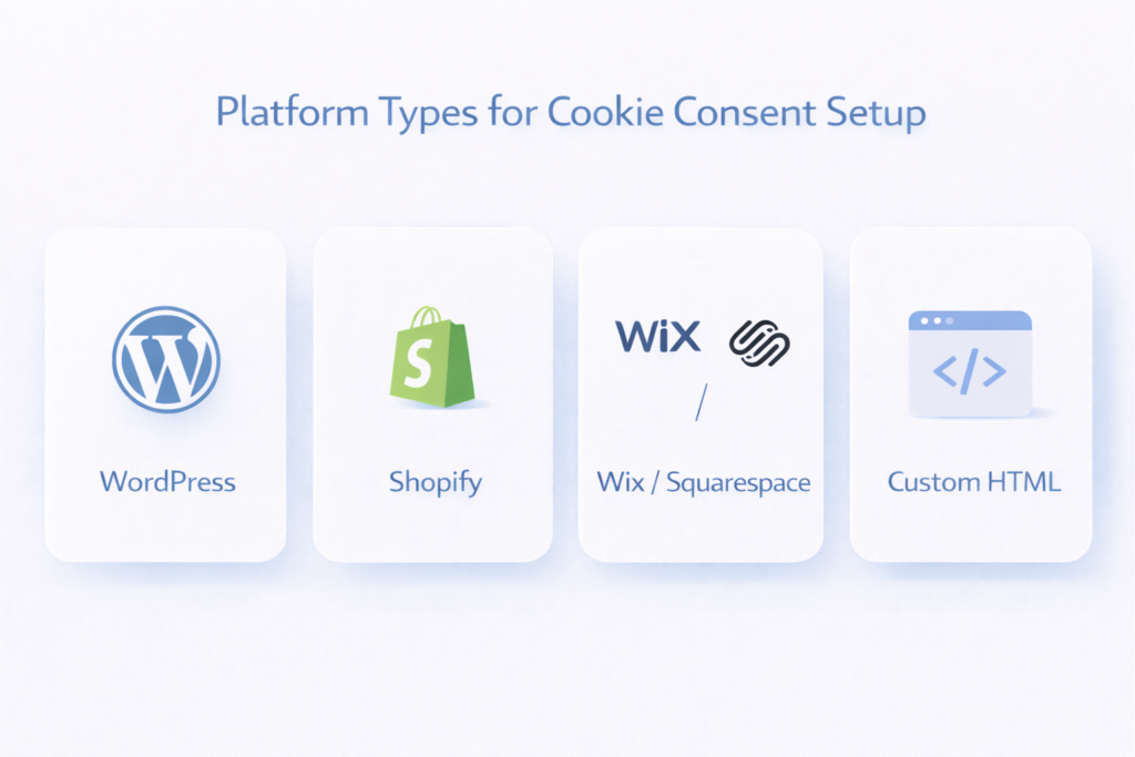 Comparison of website platforms that need different cookie consent setup solutions
