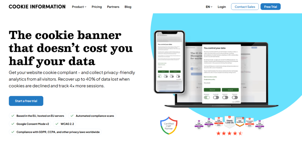 Cookie Information dashboard and cookie compliance platform homepage