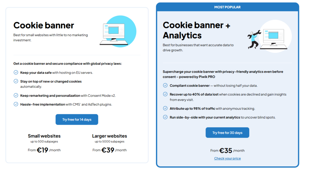 Cookie Information pricing plans and business tiers screenshot