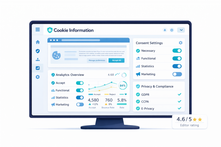 Cookie Information dashboard showing cookie consent banner and marketing compliance settings