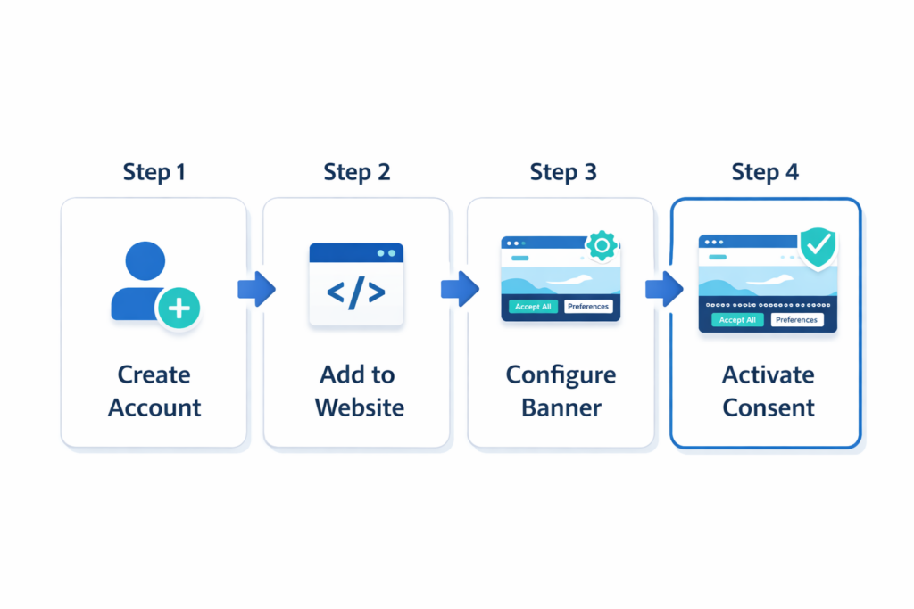 Cookie Information setup process from account creation to activating cookie consent