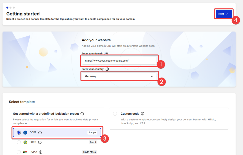 Cookiebot add website domain