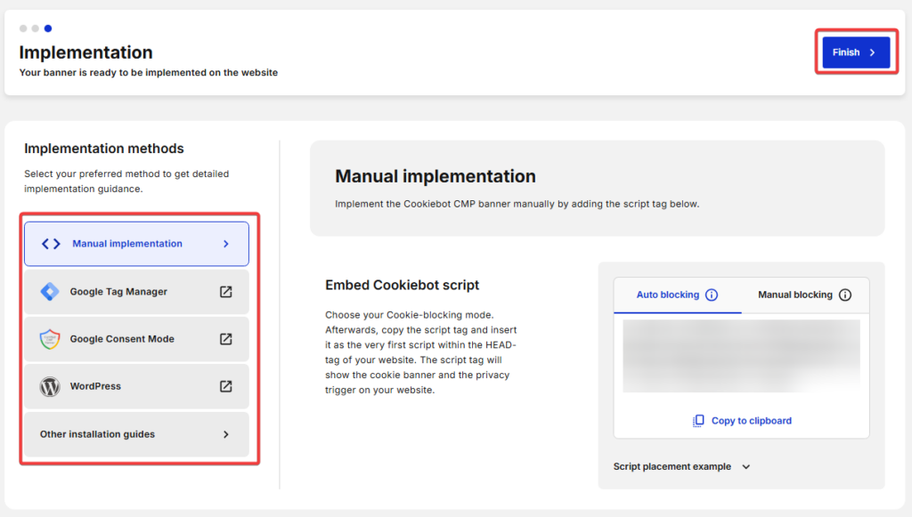 Cookiebot legislation preset popup with GDPR and other regional options