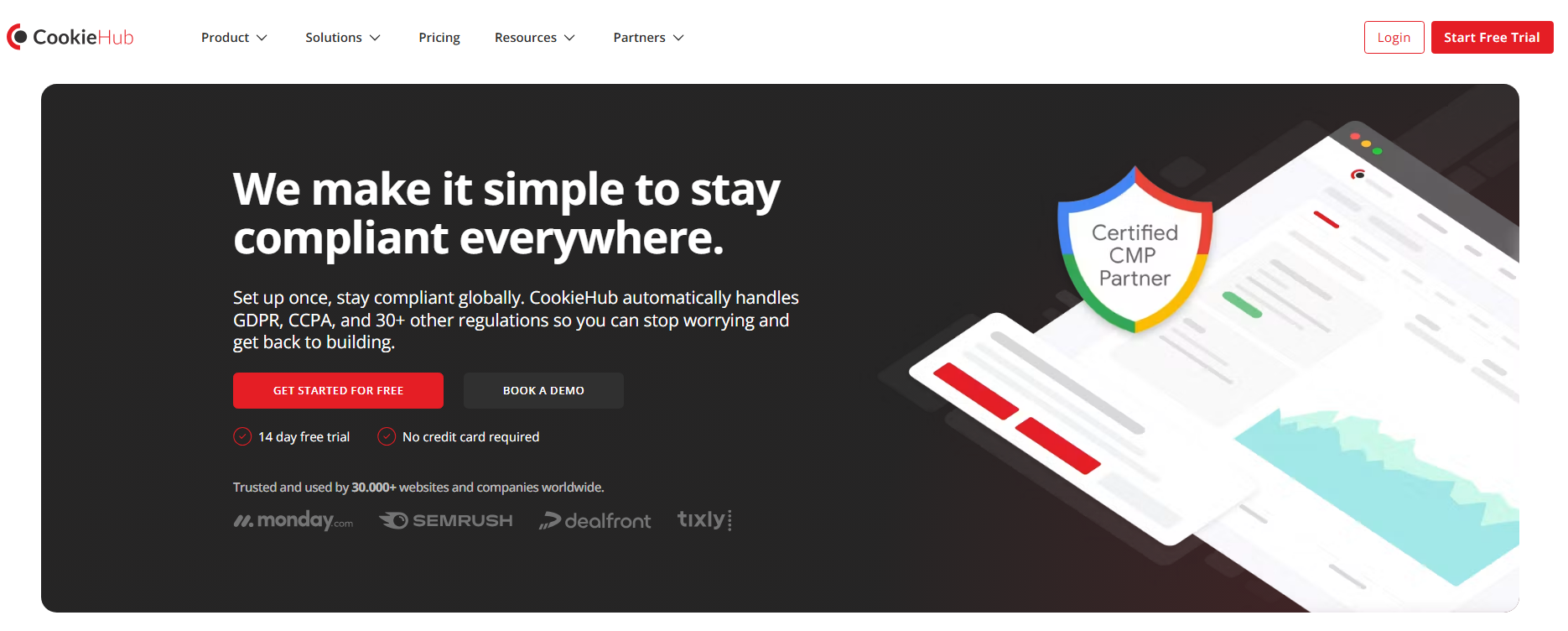 CookieHub homepage introducing its cookie consent platform