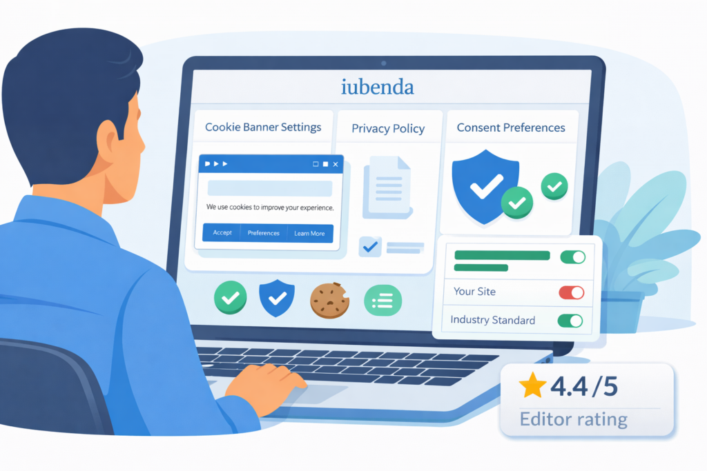 iubenda cookie consent platform dashboard and privacy management illustration