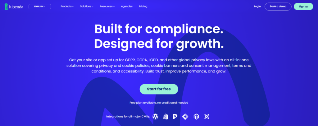 iubenda dashboard and legal compliance platform homepage