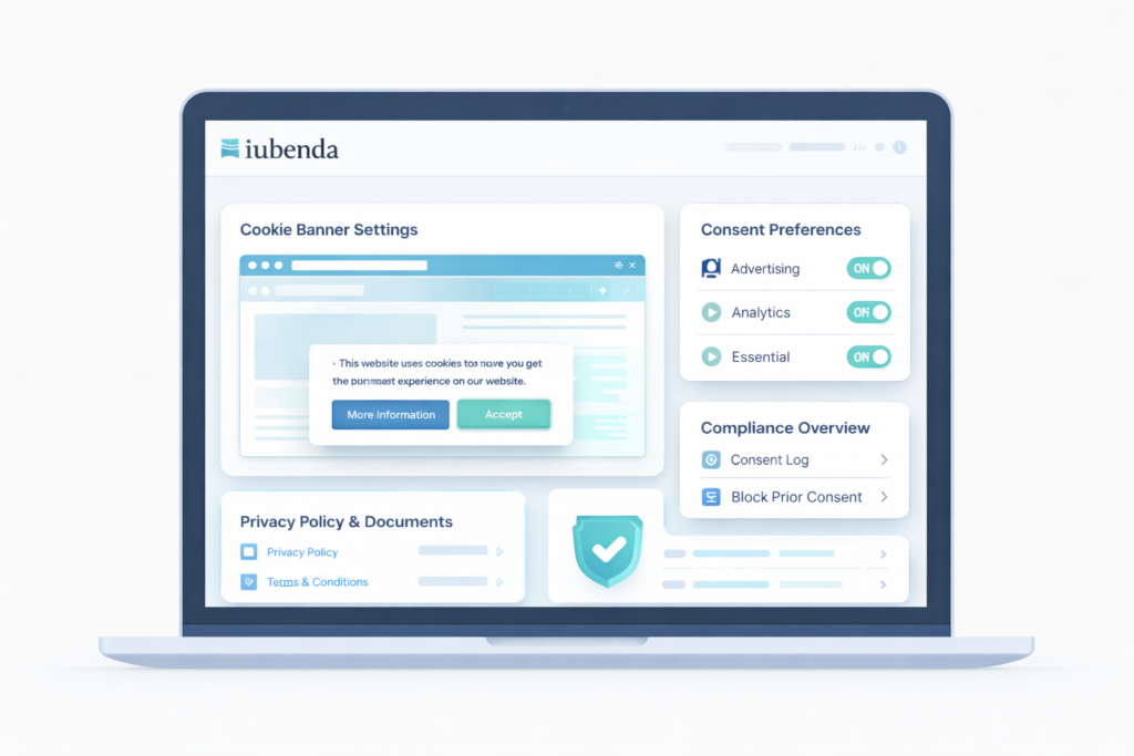 iubenda dashboard showing cookie consent and privacy policy tools