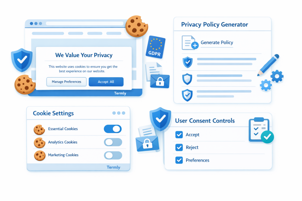 Termly cookie banner and legal policy tools interface