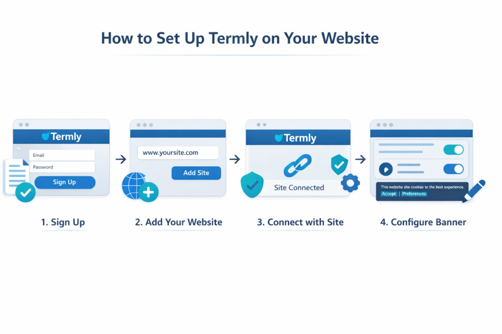 Step-by-step Termly setup process for a website