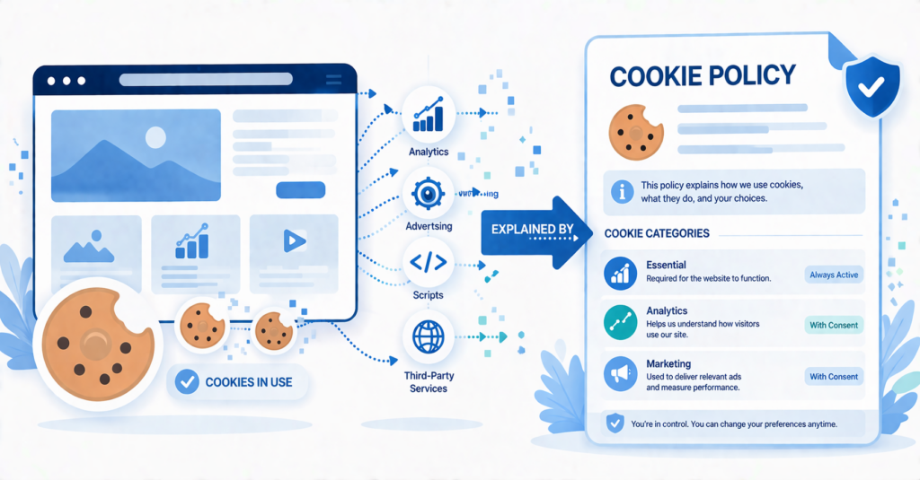 Cookie policy explaining how cookies and tracking are used on a website