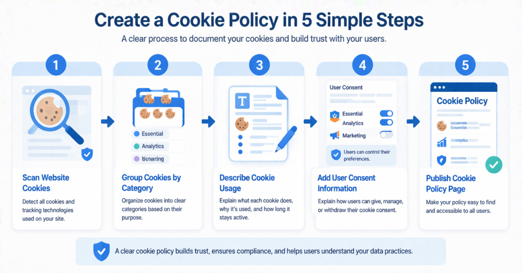 Steps to create a cookie policy page from scanning cookies to publishing