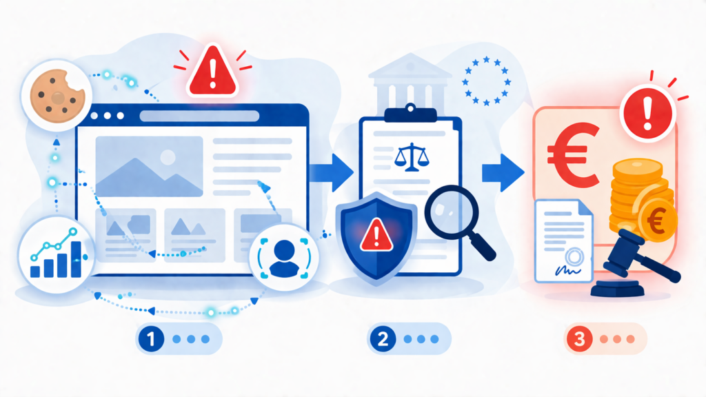 Illustration showing how cookie consent problems can lead to GDPR fines
