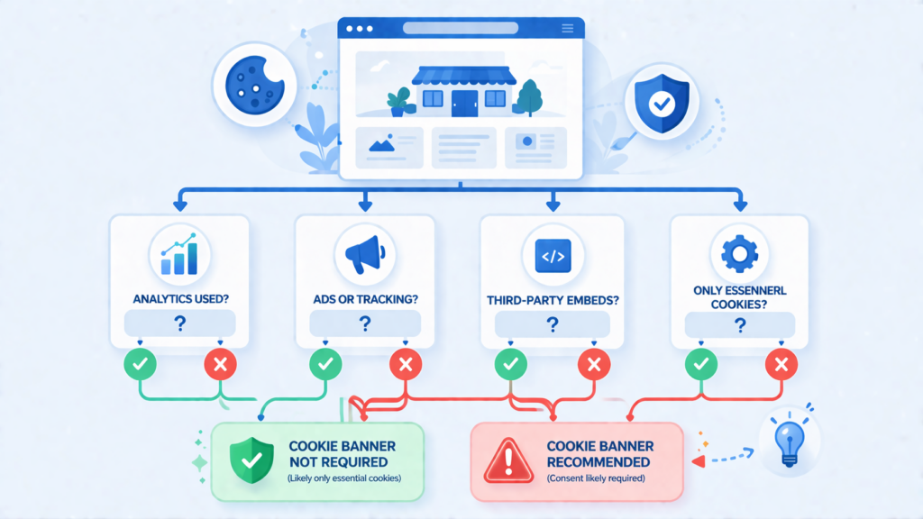 Decision flow for checking if a small website needs a cookie banner