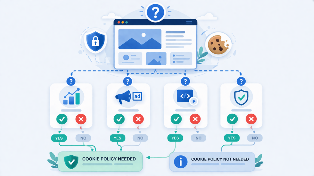Decision flow for checking if a website needs a cookie policy
