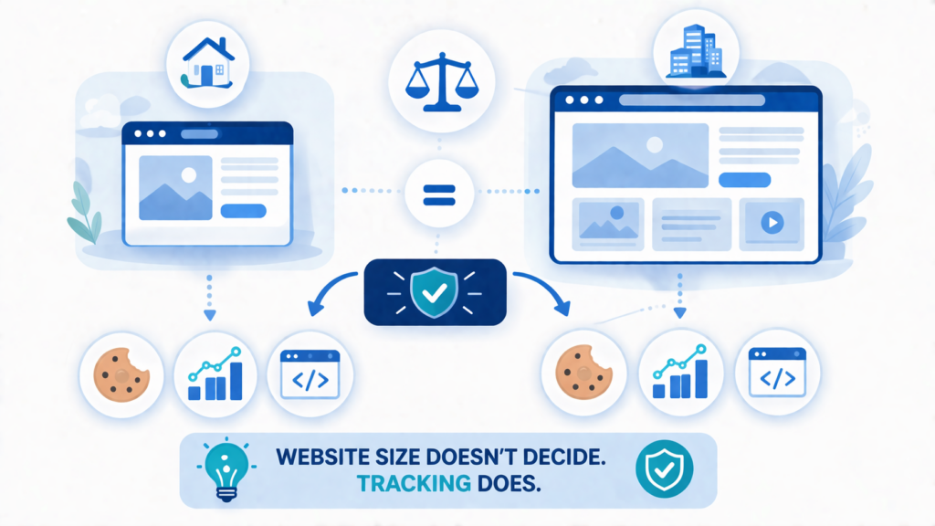 Small and large websites both using cookies and tracking tools