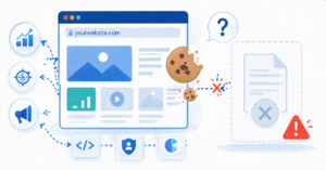 Website using cookies and tracking without a visible cookie policy