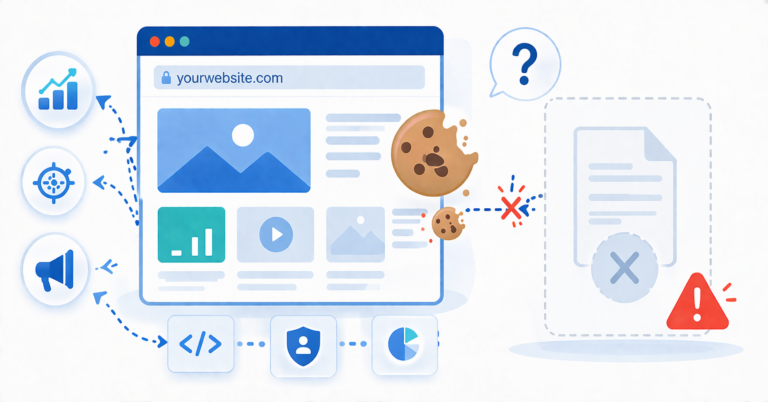 Website using cookies and tracking without a visible cookie policy