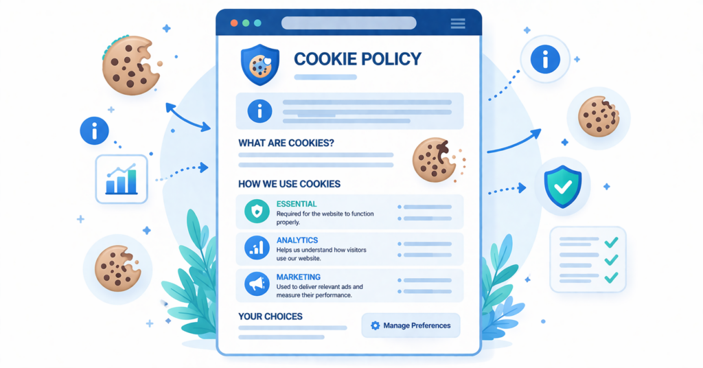 Cookie policy page explaining website cookies and tracking