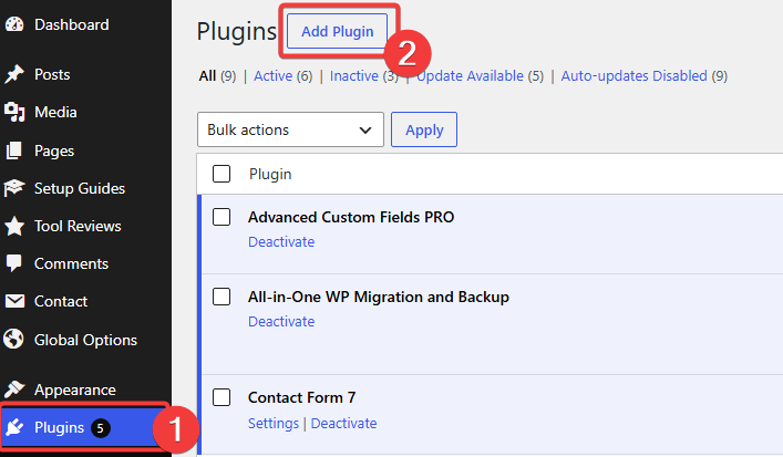 Open the Add Plugin page in the WordPress dashboard before installing Complianz.