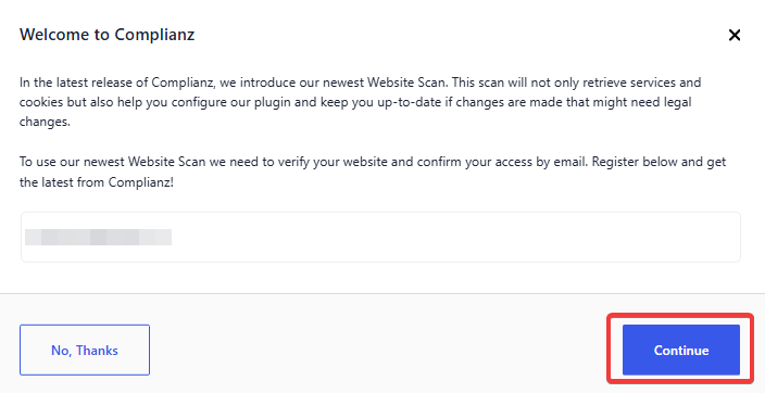Enter your email address to verify the Complianz website scan.