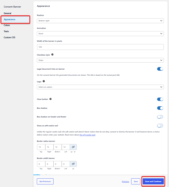 Customize the appearance of the Complianz cookie banner