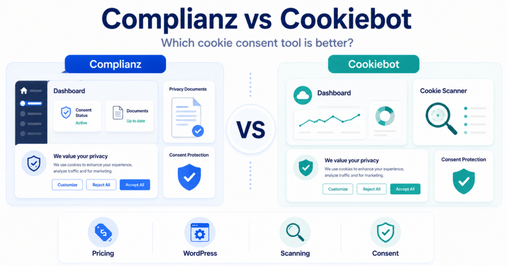 Complianz vs Cookiebot comparison of cookie consent tools
