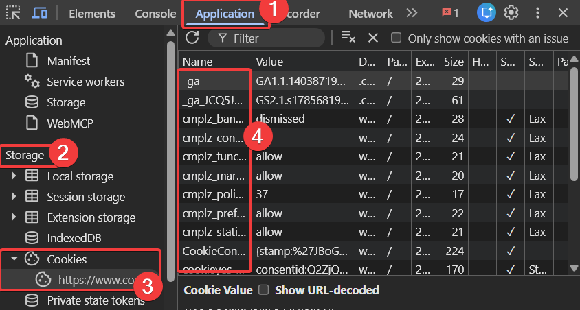 Cookie scanner results showing detected website cookies and their categories.