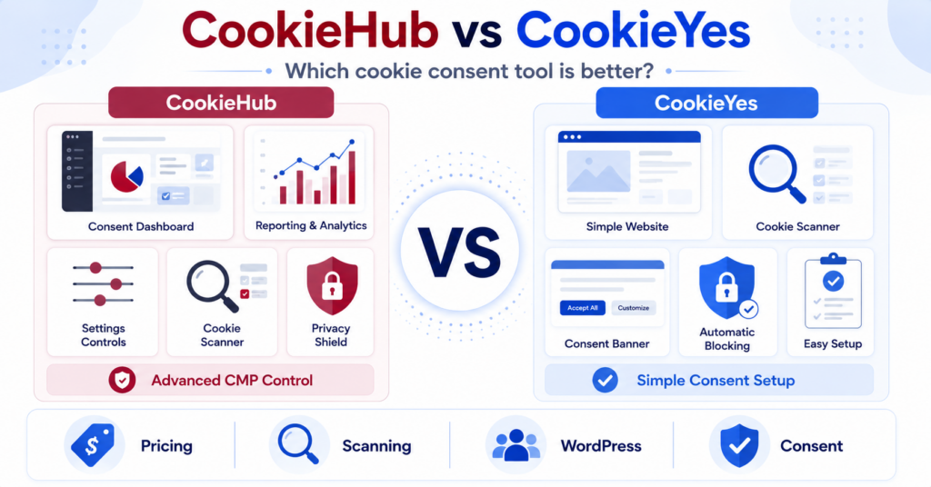 CookieHub vs CookieYes comparison of cookie consent platforms