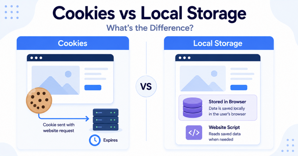 Illustration comparing browser cookies with Local Storage.