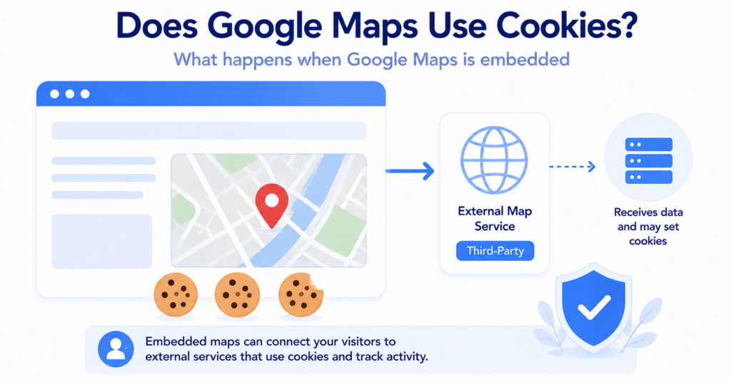 Embedded Google Maps showing cookies and a connection to an external map service
