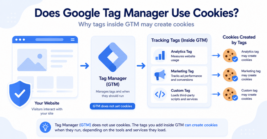 Google Tag Manager container showing tracking tags that may create website cookies