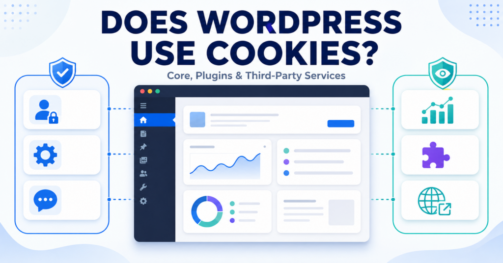 Illustration explaining how WordPress core, plugins, and third-party services can use cookies