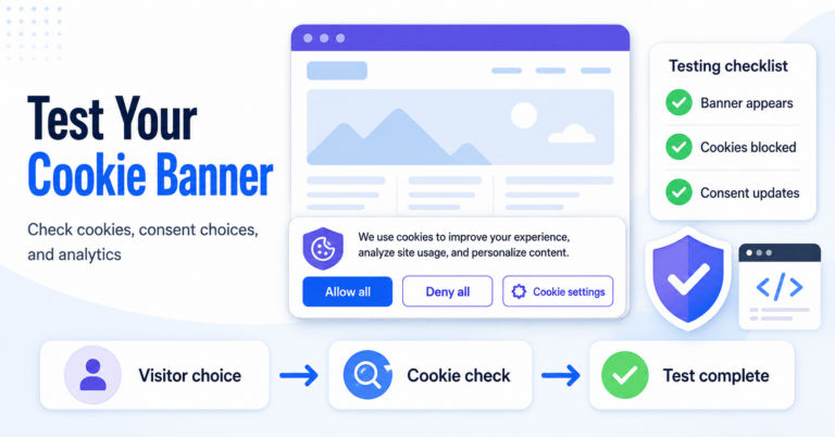 Cookie banner testing workflow with consent choices and cookie checks