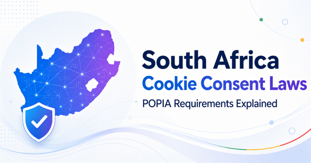 South Africa map and privacy shield illustrating cookie consent laws under POPIA