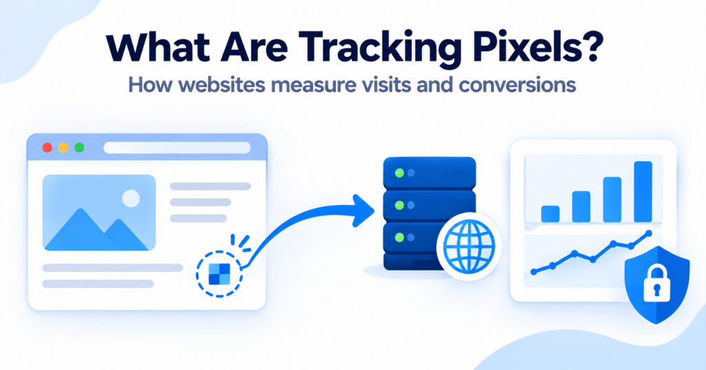 Illustration showing how a tracking pixel sends website activity to an analytics server.