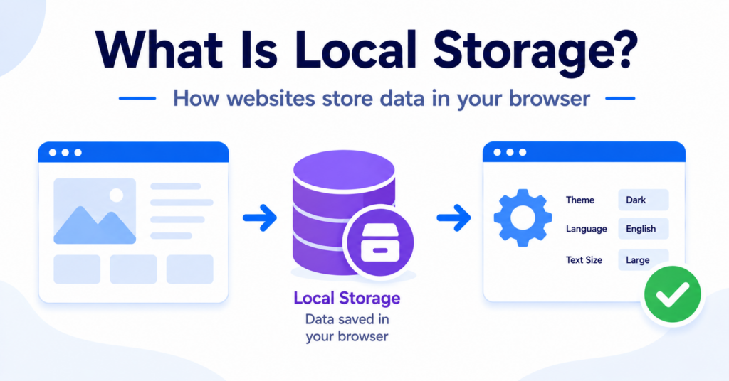 Illustration showing Local Storage saving website data inside a browser.