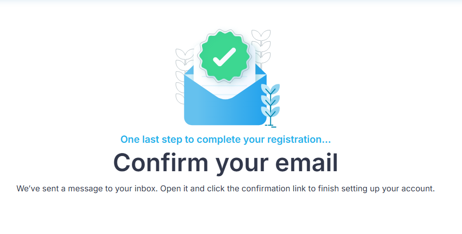 CookieScript email confirmation screen after account registration