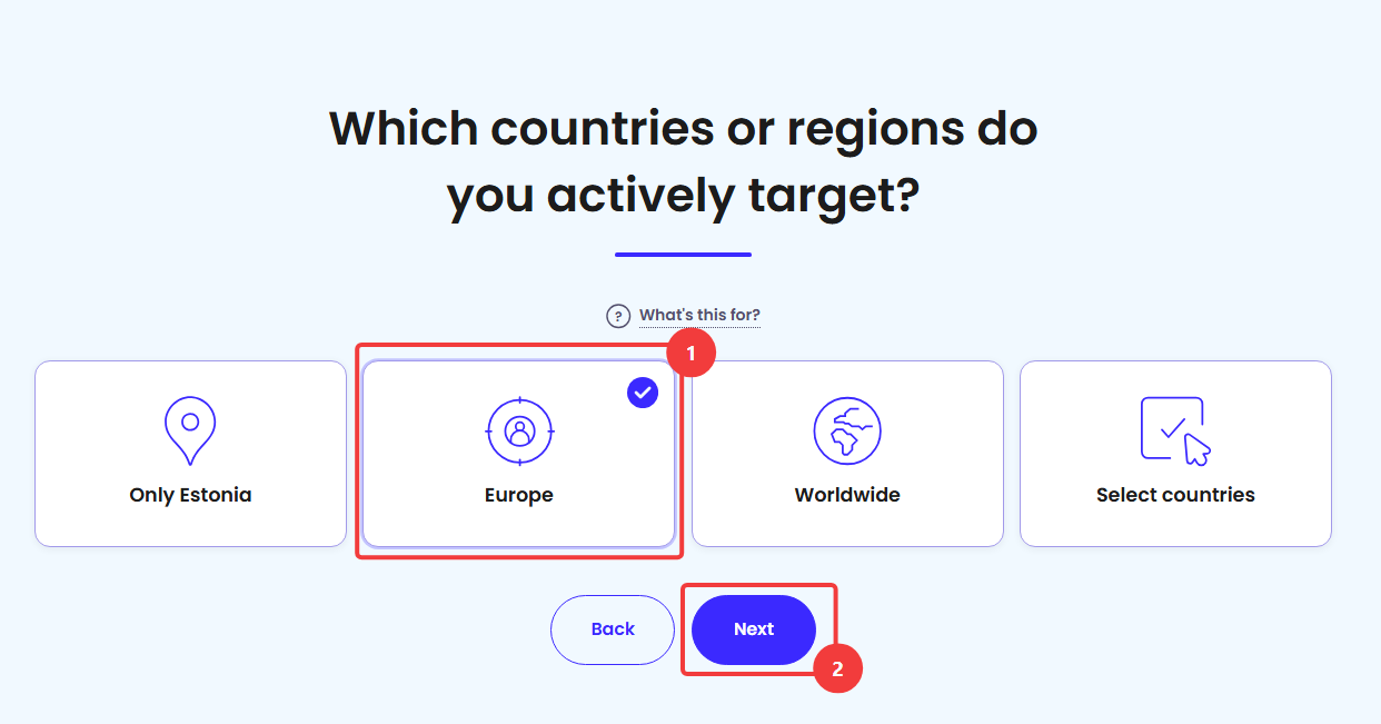 iubenda audience selection with Europe selected