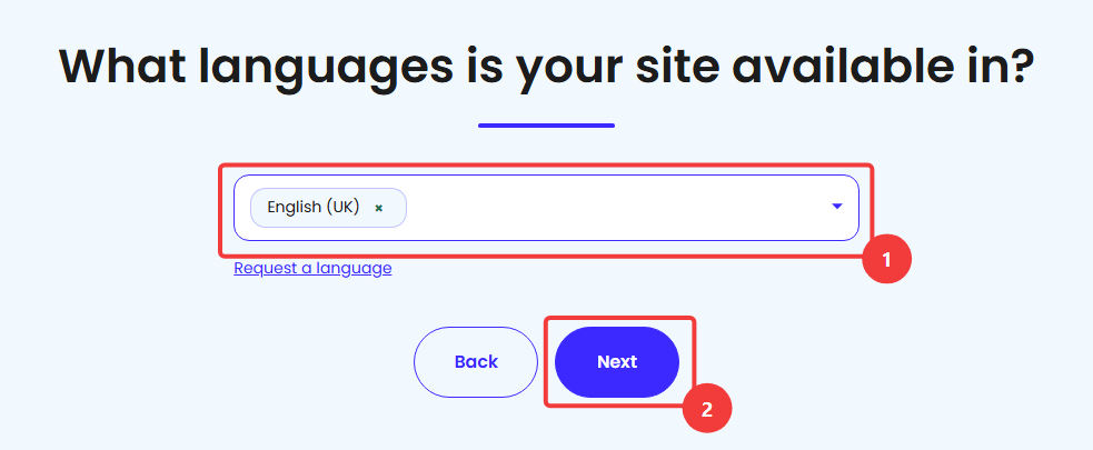 iubenda language selection showing English UK