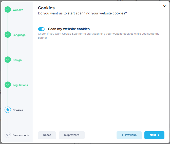 CookieScript website cookie scan enabled during setup